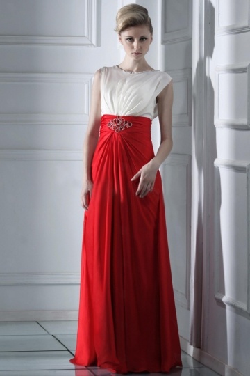 Robe pour soirée habillée empire drapée blanche & rouge