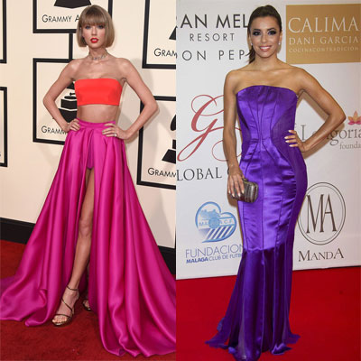 Taylor Swift et Eva Longoria en robe de soirée bustier longue sur tapis rouge