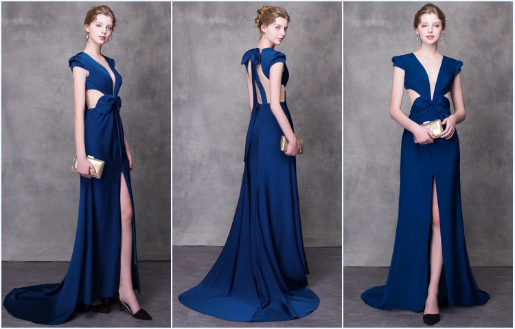 robe fendue longue bleu 2019 pour soirée