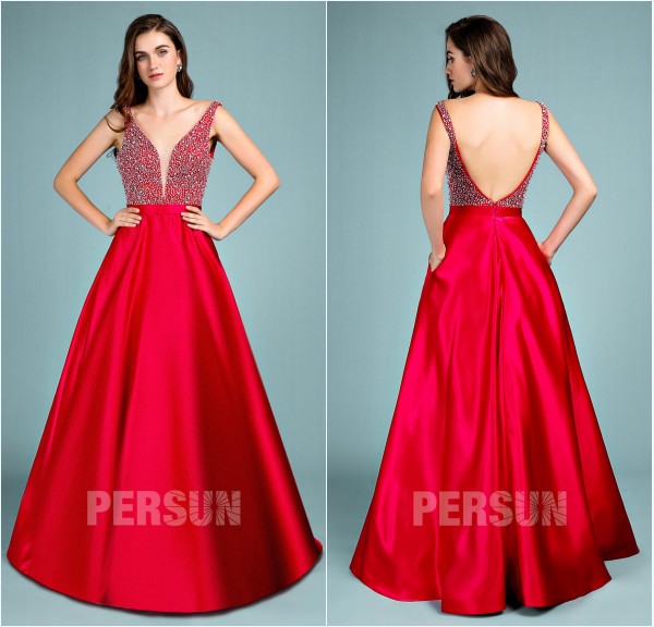 robe de bal rouge princesse haut embelli de strass 2019