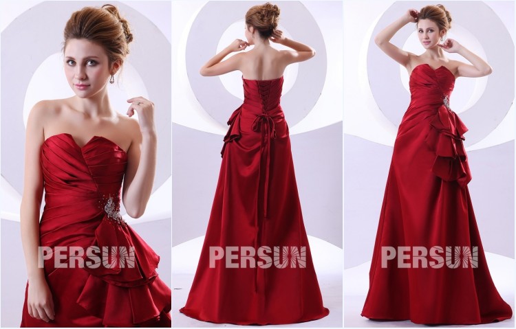robe de bal rouge empire bustier plissé