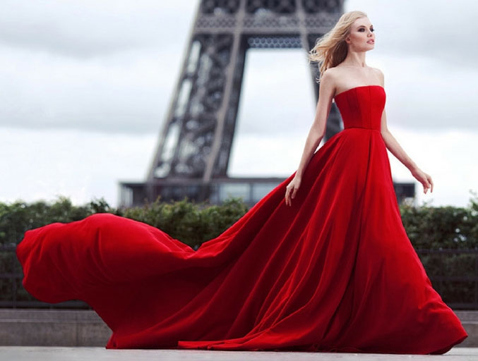 robe de soirée rouge bustier droit longue