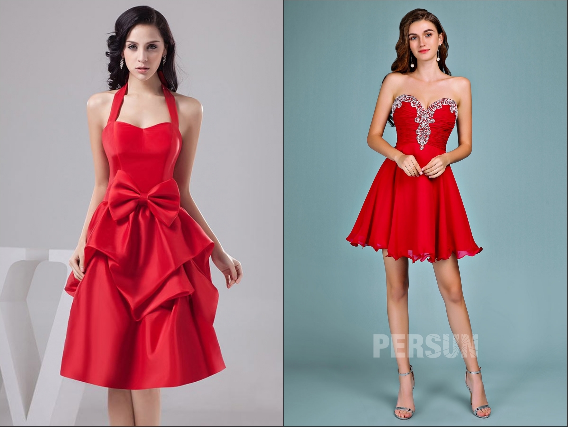 robe  de cocktail rouge courte épaule dégagée