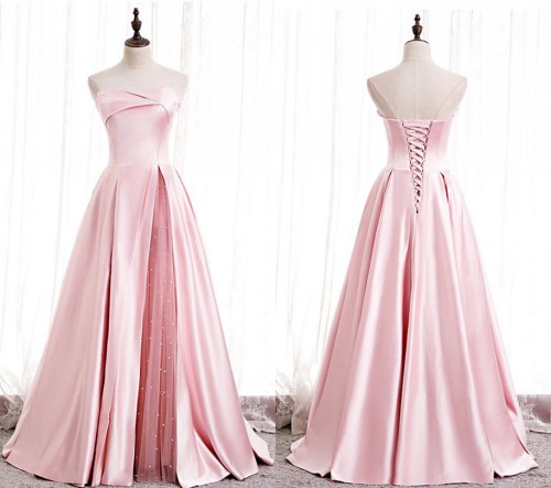 Robe de bal princesse rose pâle en satin