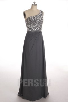 Robe de soirée élégante asymétrique à haut garni de strass