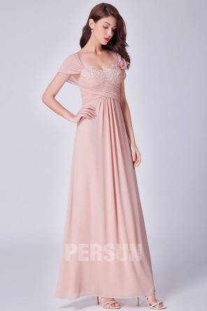 Robe longue rose pâle simple bustier drapé avec mancherons