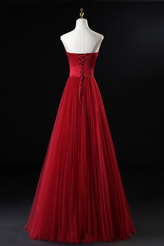 Robe de soirée rouge rubis bustier Ligne A empire