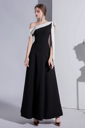 Robe de soirée longue noire & blanche asymétrique 