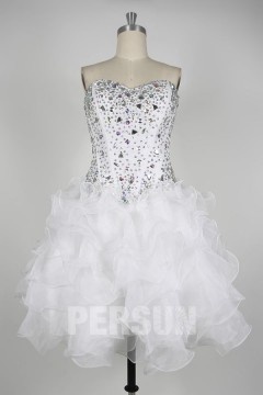 Chic robe de bal courte à bustier orné de paillettes à volants