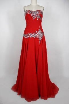 Robe soirée bustier rouge ornée de strass longue sol