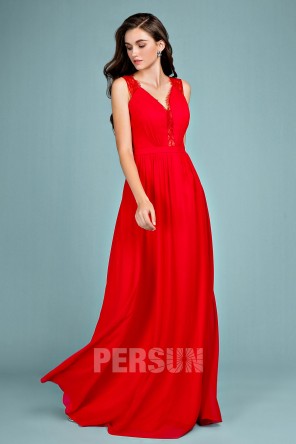 Robe élégante de soirée rouge longue jeu transparent dos découpé