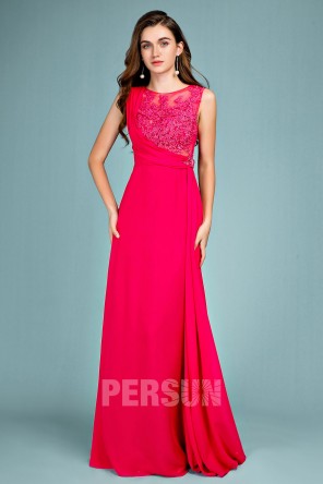 Robe de gala longue couleur cerise classe haut appliqué