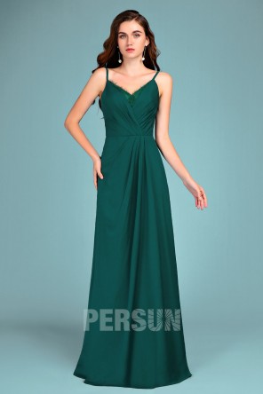 Élégante robe de soirée verte pour mariage col en V avec dentelle