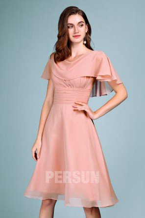 Robe cocktail mariage rose carnation courte pas cher avec cape