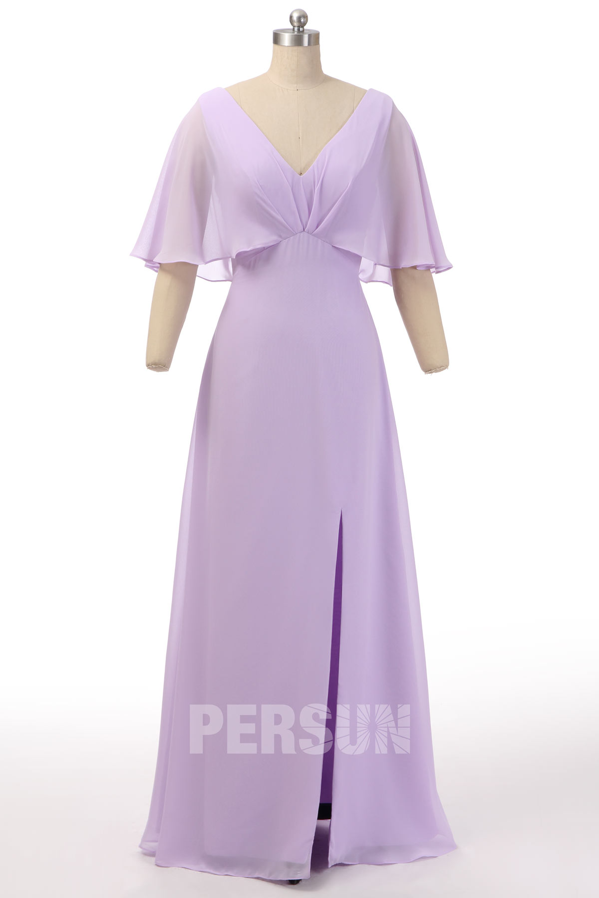 Robe de soirée longue pas cher verte pin fendue pour mariage avec manche chauve-souris