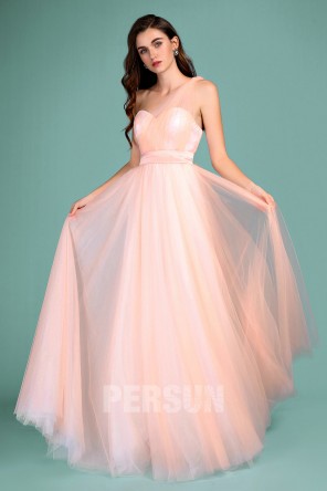 Robe cérémonie mariage pêche longue avec bretelle convertible en tulle
