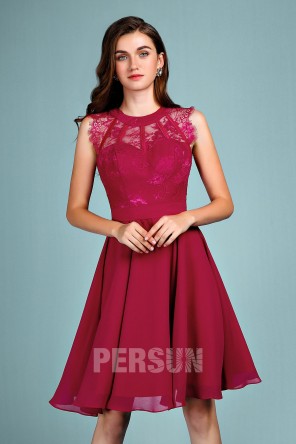 Robe cérémonie mariage bourgogne courte haut en dentelle jeu transparent