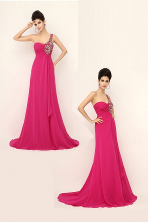 Robe longue asymétrique rose fuchsia brodée de sequins exquis