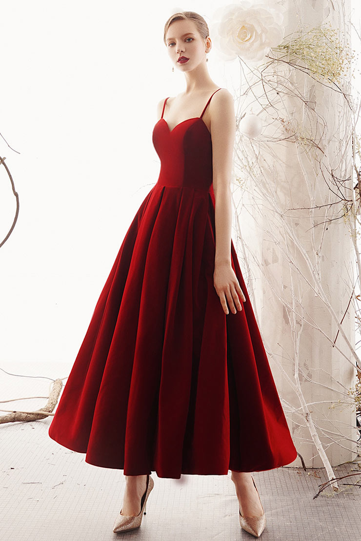 Robe soirée bordeaux vintage jupe évasée en velours