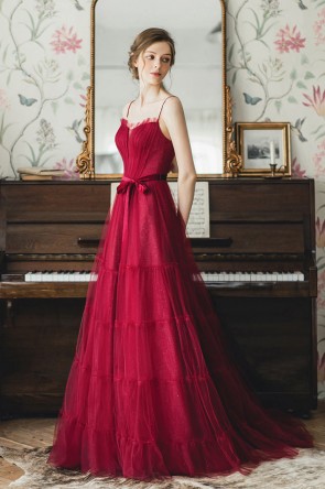 Robe de soirée vintage à bretelle spaghetti avec ceinture en velours