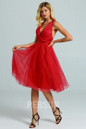 Sexy robe de cocktail décolleté V plongeant dos ouvert à bretelle croisées
