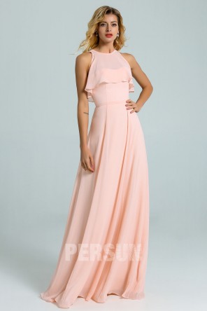Robe longue simple rose perle bustier à volant pour mariage