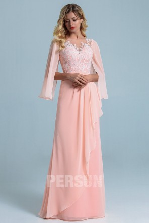 Robe longue rose perle boho haut en dentelle appliquée avec manche longue