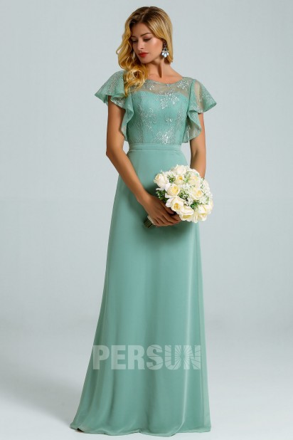 Robe pour soirée mariage dentelle fleurie manches volant 