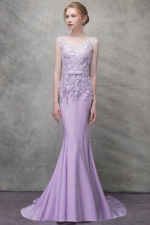 Robe de gala sirène à haut appliqué de dentelle et strass