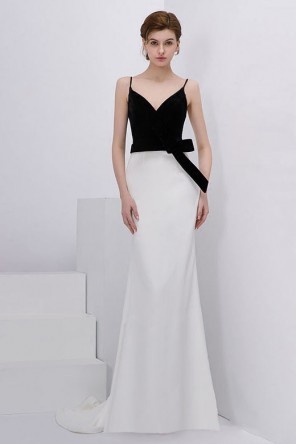 Robe de soirée blanche & noire sirène simple col en V