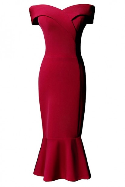 robe de soirée rouge sirène col bardot 2019