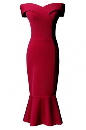 Robe rouge sirène épaule nu pour soirée mondaine