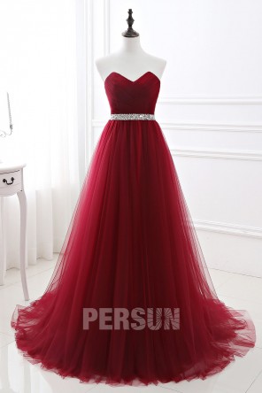 Robe de cérémonie bordeaux bustier coeur drapé taille travaillé