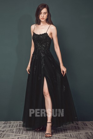 Robe de bal fendue dos nu bustier appliqué de dentelle guipure
