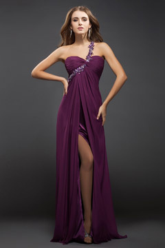 Robe cérémonie mariage fendue épaule asymétrique