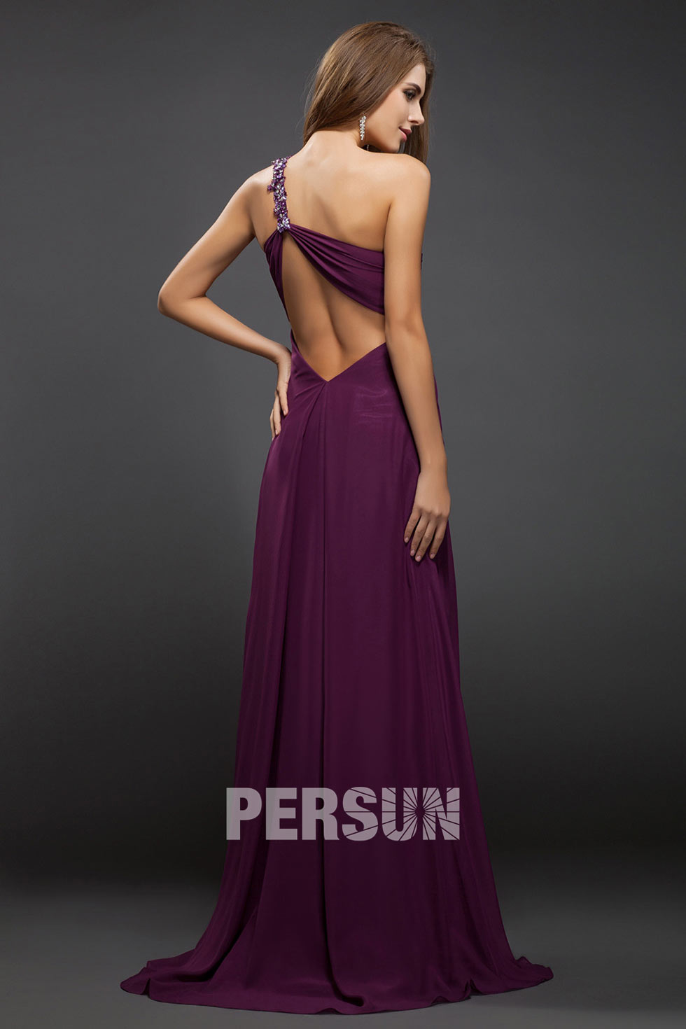 Robe cérémonie mariage fendue épaule asymétrique