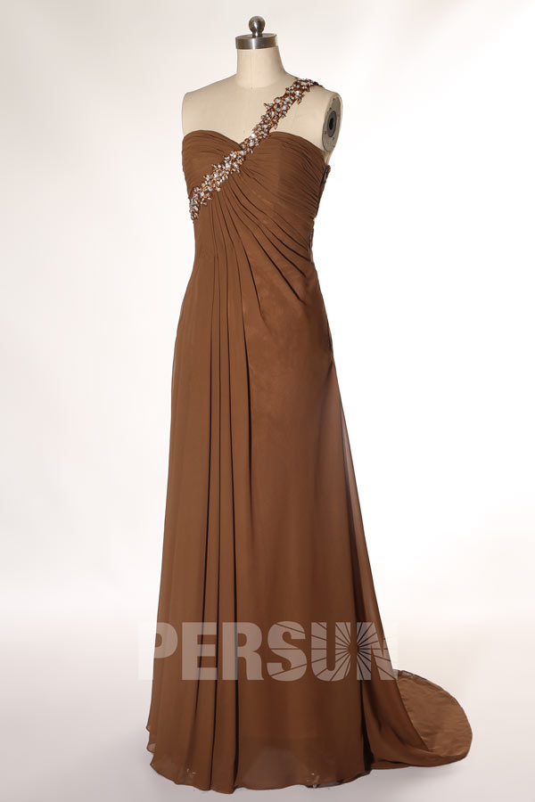 Robe cérémonie mariage fendue épaule asymétrique