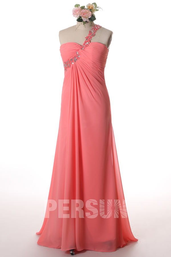 Robe cérémonie mariage fendue épaule asymétrique