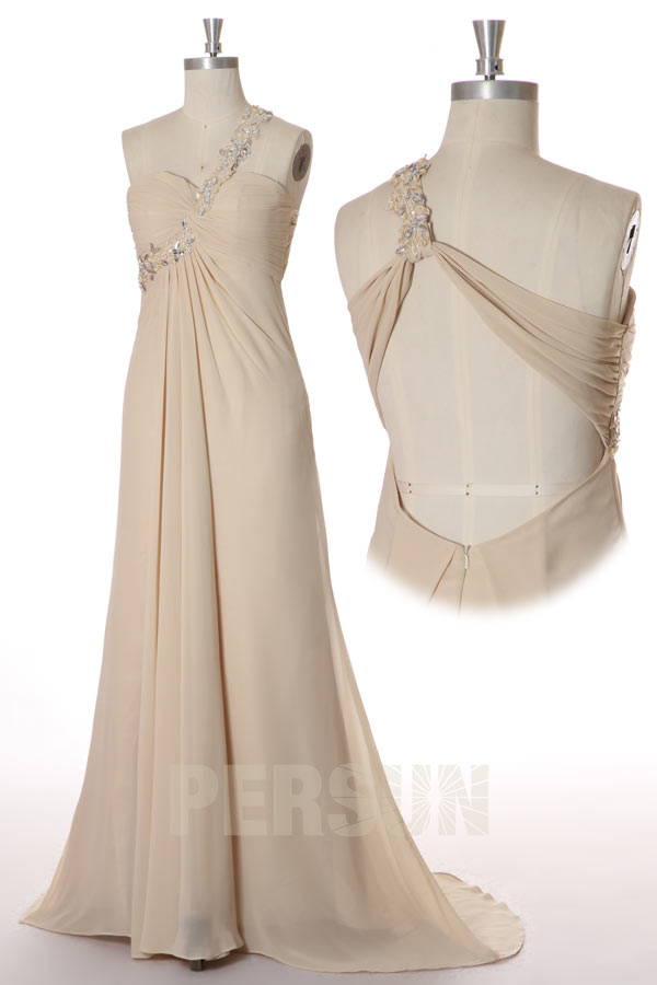 Robe cérémonie mariage fendue épaule asymétrique