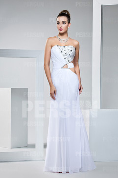 Robe soirée bustier moulante stras part ouvert en ceinture