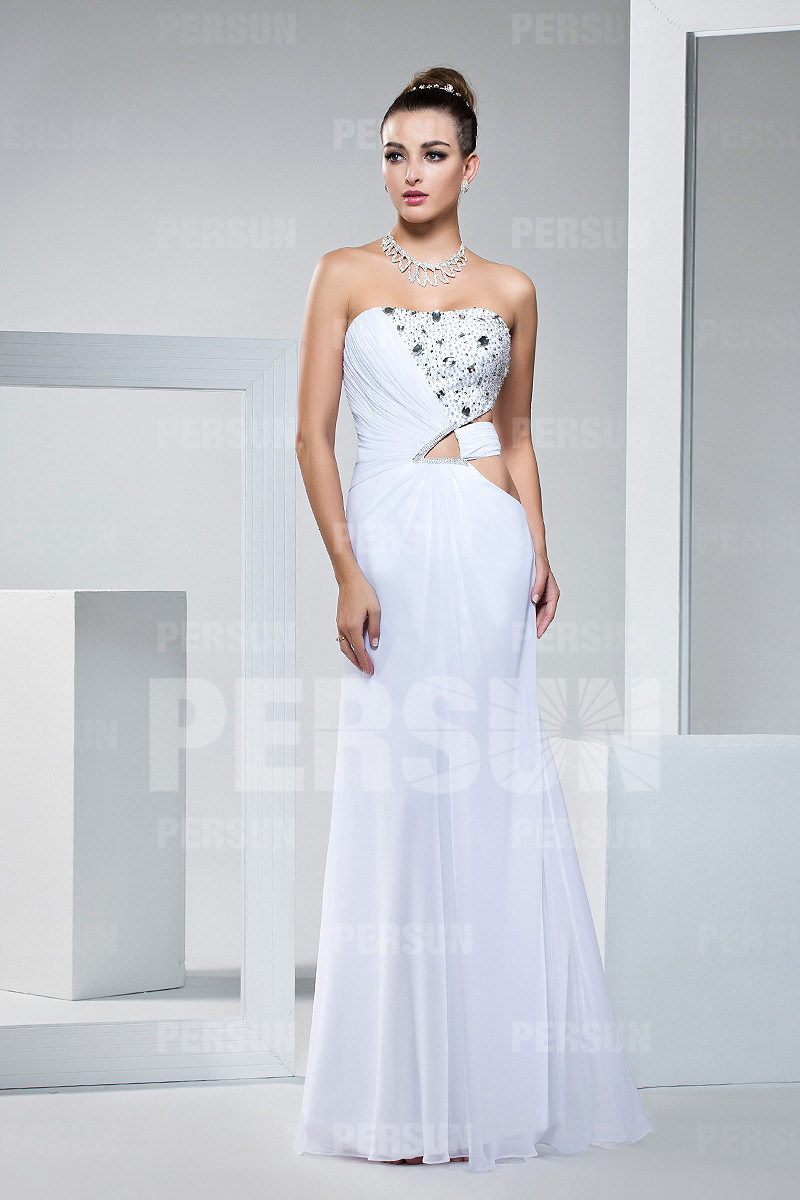 Robe soirée bustier moulante stras part ouvert en ceinture