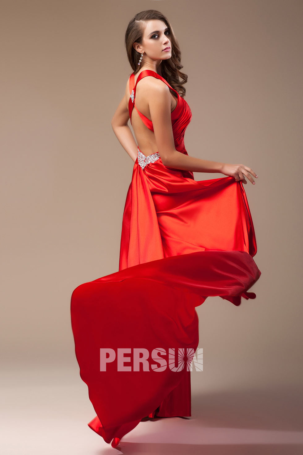 Robe de soirée rouge sexy col V avec ouverture frontale