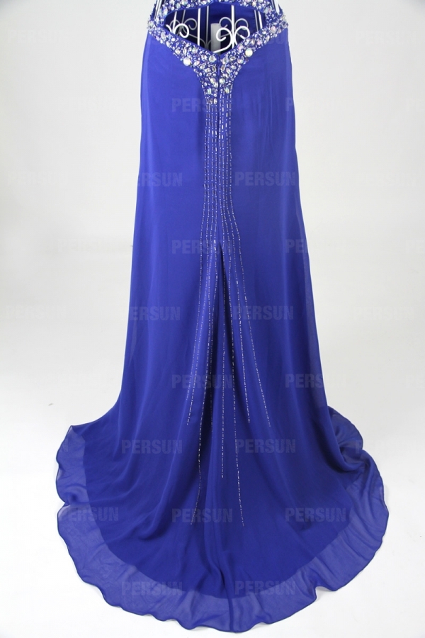 Robe soirée sexy stras dos nu en mousseline