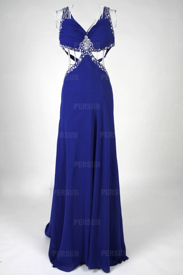 Robe soirée sexy stras dos nu en mousseline