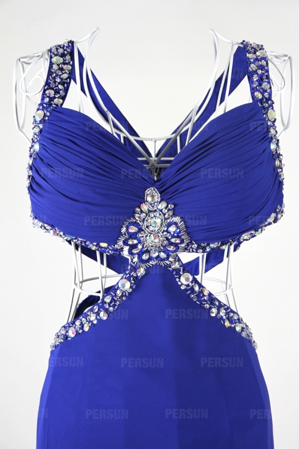 Robe soirée sexy stras dos nu en mousseline