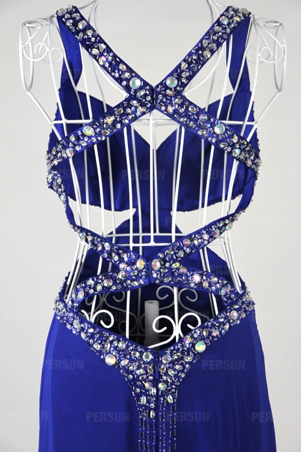 Robe soirée sexy stras dos nu en mousseline