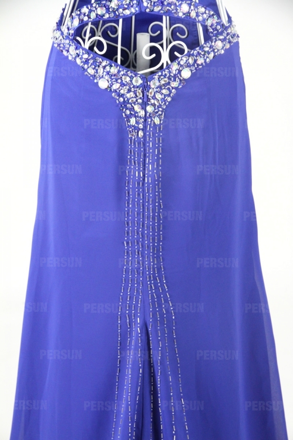 Robe soirée sexy stras dos nu en mousseline
