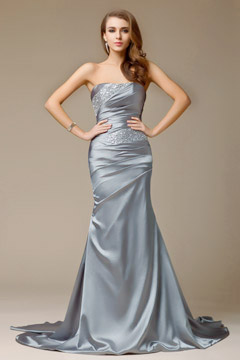 Robe soirée grise à bustier travaillé de strass