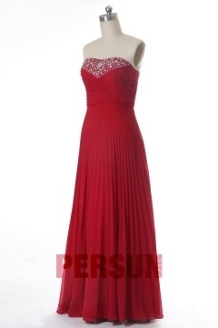 Robe bordeaux longue bustier strassé & jupe plissée