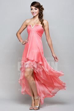 Robe bal courte devant longue derrière col V sans bretelle